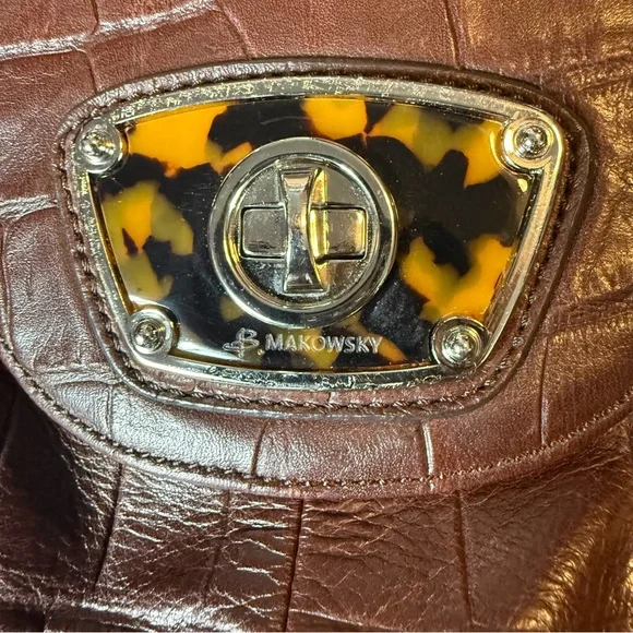 B. MAKOWSKY BROWN EMBOSSED LEATHER SATCHEL PURSE SHOULDER BAG - Picture 9 of 12